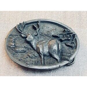 Vintage 1984 Bergamot Brass Works Buck Deer 3D Belt Buckle USA Made